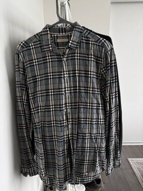 Burberry Button-Up Shirt in Gray, Black & Green